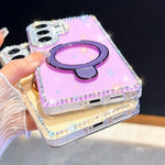 Custodia per telefono antiurto con bracciale e supporto magnetico IMD a doppia faccia con strass, antiurto., For Samsung Galaxy S26 5G, For Samsung Galaxy S25 FE 5G