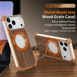 Custodia magnetica cava senza cornice in legno di noce con supporto girevole per telefono, For iPhone 17 Pro Max, For iPhone 17 Pro