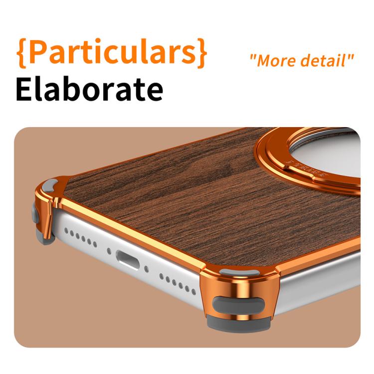 Custodia magnetica cava senza cornice in legno di noce con supporto girevole per telefono, For iPhone 17 Pro Max, For iPhone 17 Pro