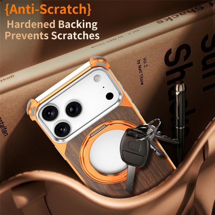 Custodia magnetica cava senza cornice in legno di noce con supporto girevole per telefono, For iPhone 17 Pro Max, For iPhone 17 Pro