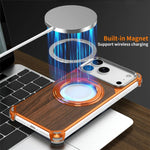 Custodia magnetica cava senza cornice in legno di noce con supporto girevole per telefono, For iPhone 17 Pro Max, For iPhone 17 Pro