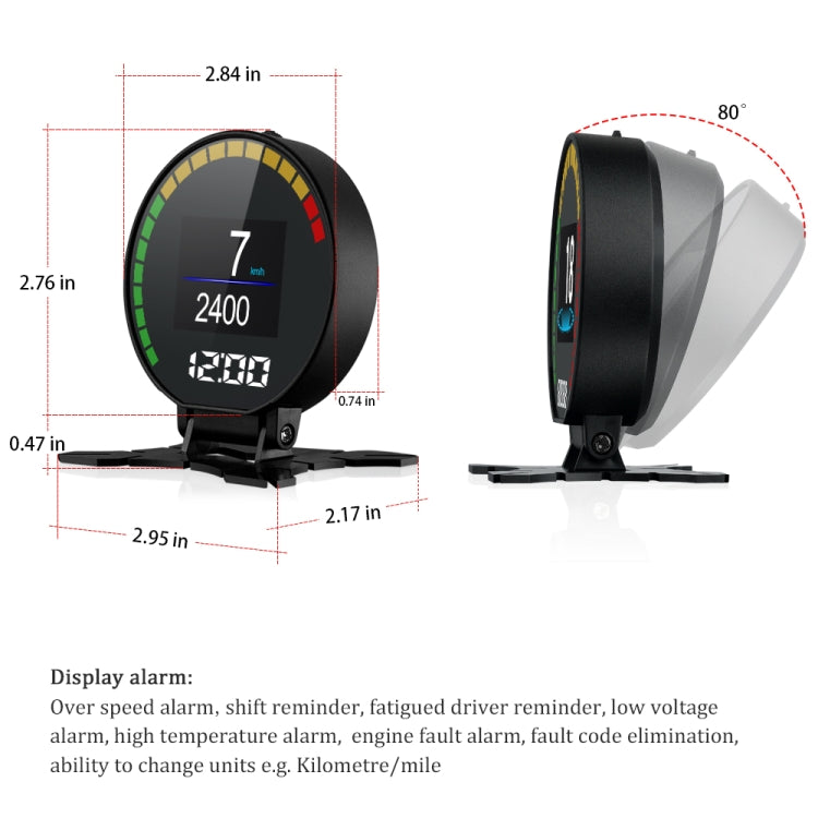 P15 OBD2 Car HUD Head-up Display Temperatura dell'acqua/Velocità/Voltaggio del veicolo, P15