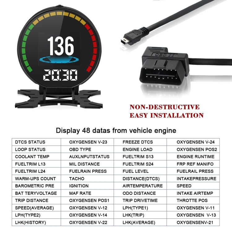 P15 OBD2 Car HUD Head-up Display Temperatura dell'acqua/Velocità/Voltaggio del veicolo, P15