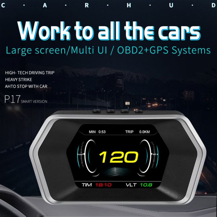 P17 Car HUD Head-up Display GPS Misuratore di velocità Auto OBD2 Codice di eliminazione guasti, P17