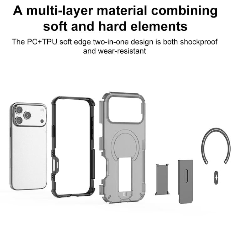 Custodia per telefono con supporto magnetico, effetto pelle traslucida., For iPhone 17 Pro Max, For iPhone 17 Pro