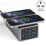Stazione di ricarica da tavolo intelligente multiporta da 220 W con doppia funzione di ricarica wireless da 15 W, AU Plug, EU Plug, UK Plug, US Plug