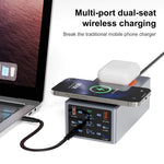 Stazione di ricarica da tavolo intelligente multiporta da 220 W con doppia funzione di ricarica wireless da 15 W, AU Plug, EU Plug, UK Plug, US Plug