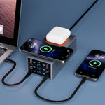 Stazione di ricarica da tavolo intelligente multiporta da 220 W con doppia funzione di ricarica wireless da 15 W, AU Plug, EU Plug, UK Plug, US Plug