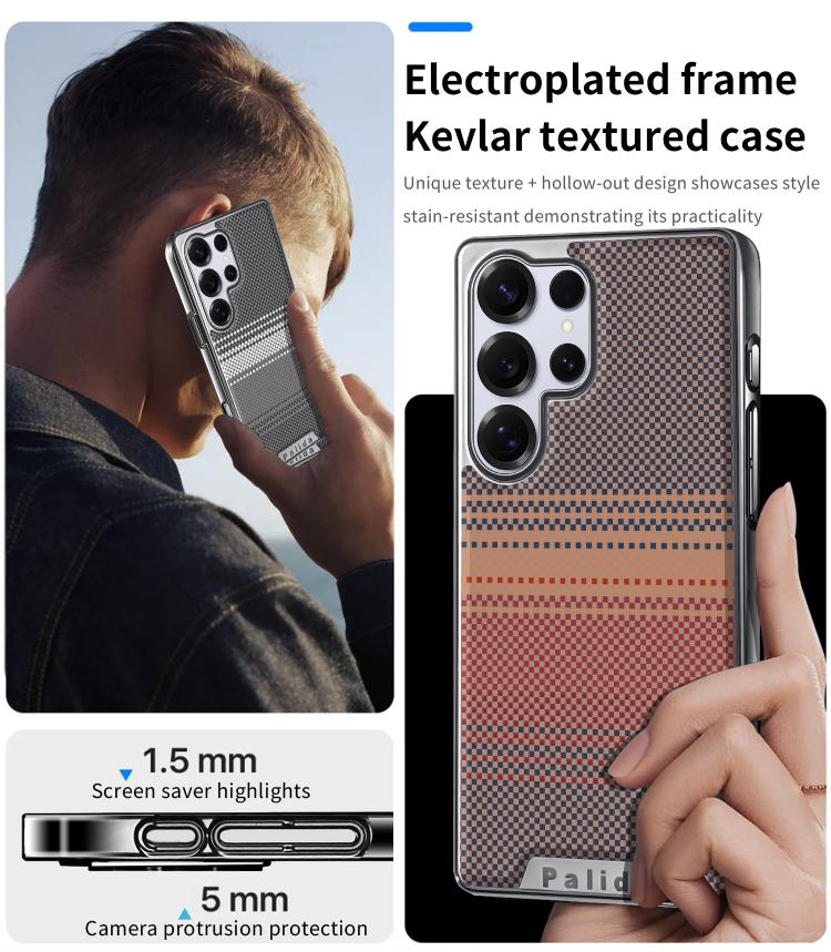 Custodia per telefono Palida con texture in Kevlar elettrolitico antiurto., For Samsung Galaxy S26 Ultra 5G, For Samsung Galaxy S26 5G, For Samsung Galaxy S25 5G, For Samsung Galaxy S25 Ultra 5G, For Samsung Galaxy S24 Ultra 5G, For Samsung Galaxy S24 5G