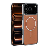Cornice galvanizzata in ecopelle, custodia magnetica antiurto per telefono., For iPhone 17 Pro Max, For iPhone 17 Pro, For iPhone 17, For iPhone 16 Pro Max