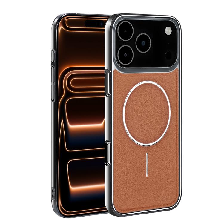 Cornice galvanizzata in ecopelle, custodia magnetica antiurto per telefono., For iPhone 17 Pro Max, For iPhone 17 Pro, For iPhone 17, For iPhone 16 Pro Max