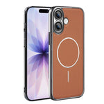 Cornice galvanizzata in ecopelle, custodia magnetica antiurto per telefono., For iPhone 17 Pro Max, For iPhone 17 Pro, For iPhone 17, For iPhone 16 Pro Max