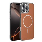 Cornice galvanizzata in ecopelle, custodia magnetica antiurto per telefono., For iPhone 17 Pro Max, For iPhone 17 Pro, For iPhone 17, For iPhone 16 Pro Max
