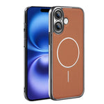 Cornice galvanizzata in ecopelle, custodia magnetica antiurto per telefono., For iPhone 16 Pro, For iPhone 16 Plus, For iPhone 16, For iPhone 15 Pro Max