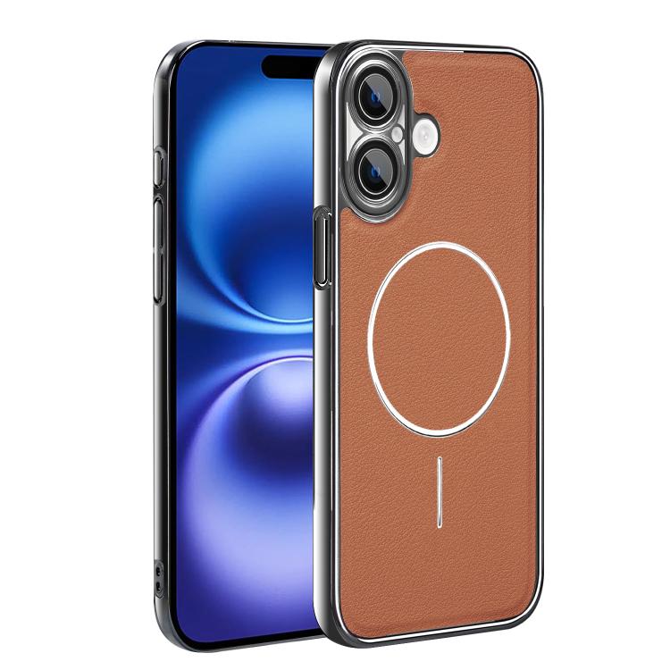 Cornice galvanizzata in ecopelle, custodia magnetica antiurto per telefono., For iPhone 16 Pro, For iPhone 16 Plus, For iPhone 16, For iPhone 15 Pro Max