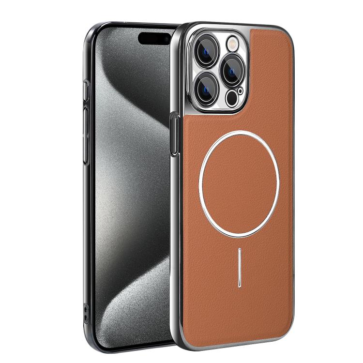 Cornice galvanizzata in ecopelle, custodia magnetica antiurto per telefono., For iPhone 15 Pro, For iPhone 15 Plus, For iPhone 15, For iPhone 14 Plus