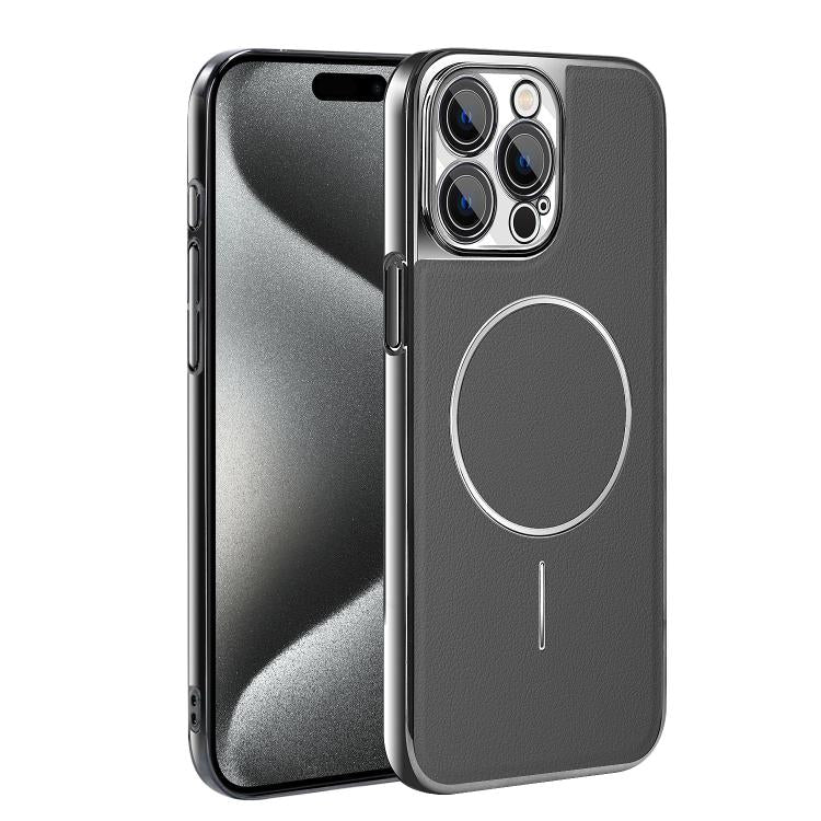 Cornice galvanizzata in ecopelle, custodia magnetica antiurto per telefono., For iPhone 15 Pro, For iPhone 15 Plus, For iPhone 15, For iPhone 14 Plus