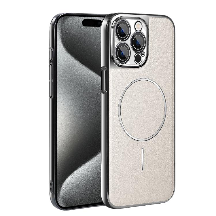 Cornice galvanizzata in ecopelle, custodia magnetica antiurto per telefono., For iPhone 15 Pro, For iPhone 15 Plus, For iPhone 15, For iPhone 14 Plus