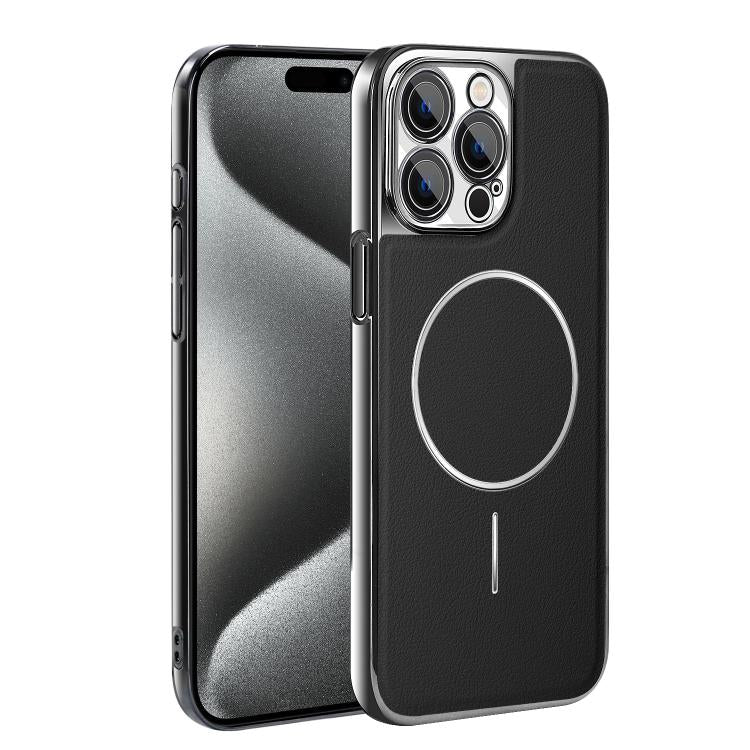 Cornice galvanizzata in ecopelle, custodia magnetica antiurto per telefono., For iPhone 15 Pro, For iPhone 15 Plus, For iPhone 15, For iPhone 14 Plus