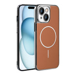 Cornice galvanizzata in ecopelle, custodia magnetica antiurto per telefono., For iPhone 15 Pro, For iPhone 15 Plus, For iPhone 15, For iPhone 14 Plus