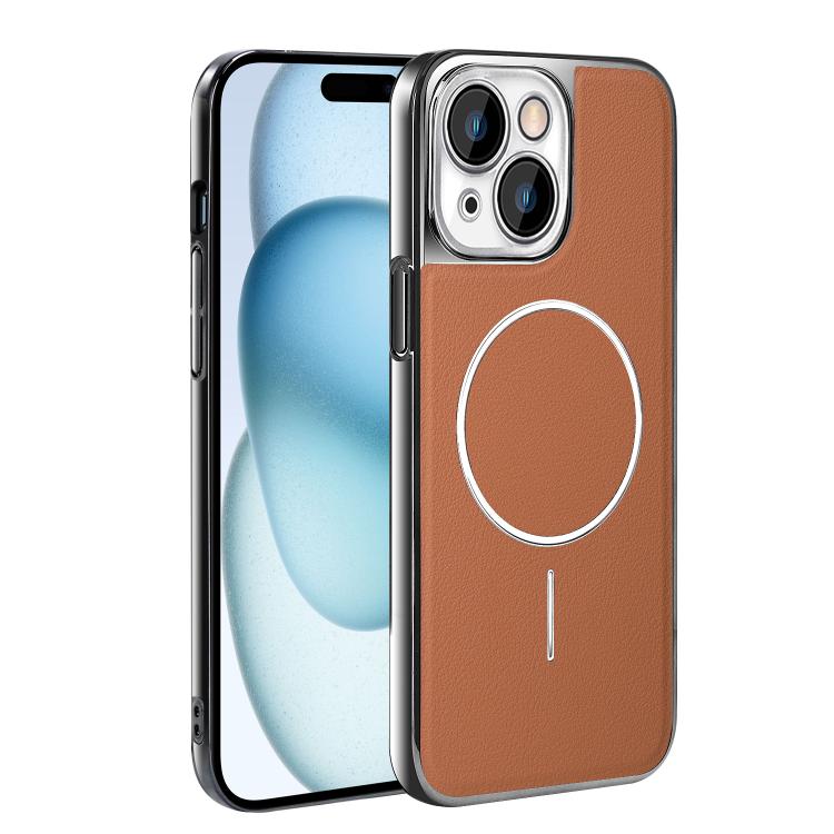 Cornice galvanizzata in ecopelle, custodia magnetica antiurto per telefono., For iPhone 15 Pro, For iPhone 15 Plus, For iPhone 15, For iPhone 14 Plus