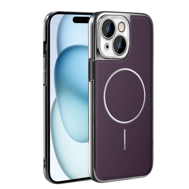 Cornice galvanizzata in ecopelle, custodia magnetica antiurto per telefono., For iPhone 15 Pro, For iPhone 15 Plus, For iPhone 15, For iPhone 14 Plus