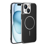 Cornice galvanizzata in ecopelle, custodia magnetica antiurto per telefono., For iPhone 15 Pro, For iPhone 15 Plus, For iPhone 15, For iPhone 14 Plus