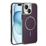 Cornice galvanizzata in ecopelle, custodia magnetica antiurto per telefono., For iPhone 15 Pro, For iPhone 15 Plus, For iPhone 15, For iPhone 14 Plus