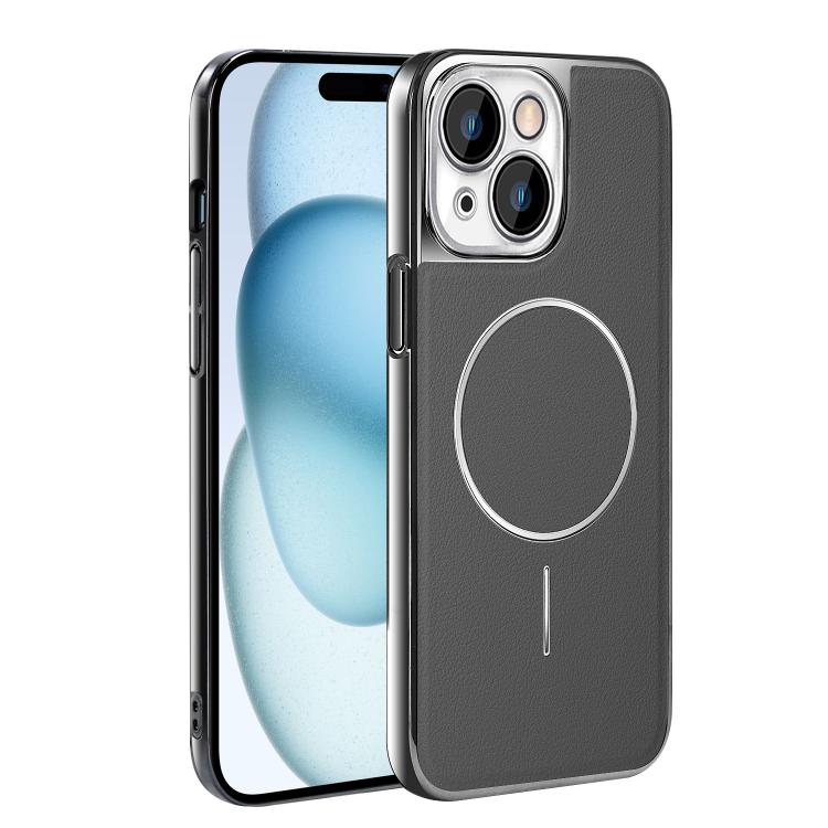 Cornice galvanizzata in ecopelle, custodia magnetica antiurto per telefono., For iPhone 15 Pro, For iPhone 15 Plus, For iPhone 15, For iPhone 14 Plus