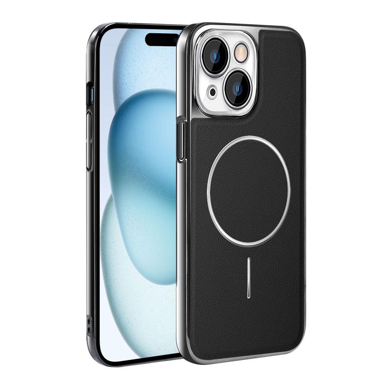 Cornice galvanizzata in ecopelle, custodia magnetica antiurto per telefono., For iPhone 15 Pro, For iPhone 15 Plus, For iPhone 15, For iPhone 14 Plus