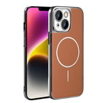 Cornice galvanizzata in ecopelle, custodia magnetica antiurto per telefono., For iPhone 15 Pro, For iPhone 15 Plus, For iPhone 15, For iPhone 14 Plus