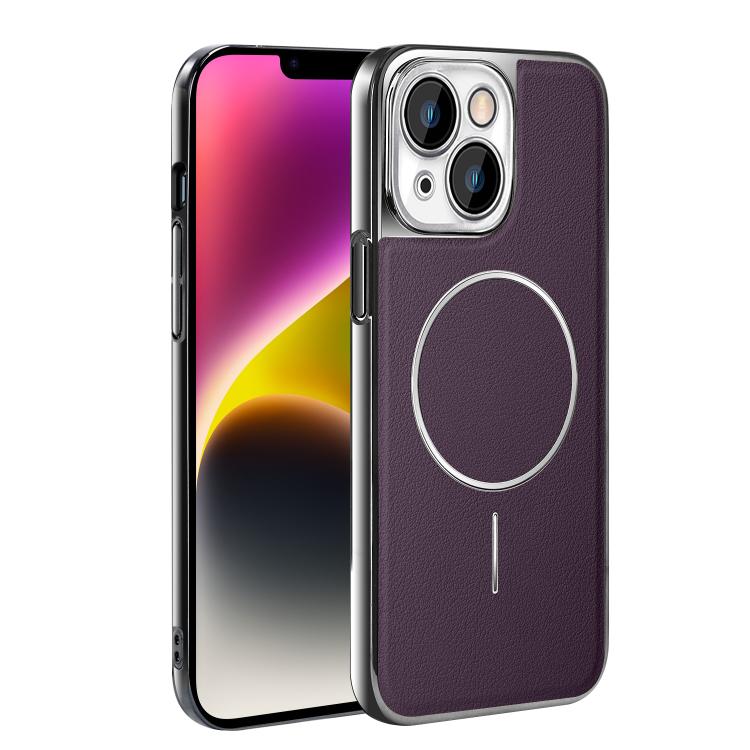 Cornice galvanizzata in ecopelle, custodia magnetica antiurto per telefono., For iPhone 15 Pro, For iPhone 15 Plus, For iPhone 15, For iPhone 14 Plus