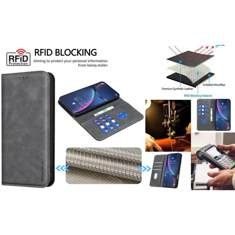 Custodia per telefono in pelle vegana con texture in pelle di vitello BINFEN COLOR, magnetica e con RFID integrato., For iPhone XR, For iPhone XS Max, For iPhone 8 Plus/6 Plus/7 Plus