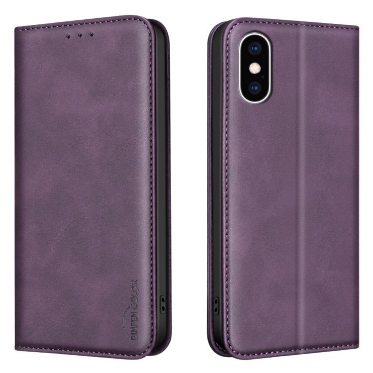 Custodia per telefono in pelle vegana con texture in pelle di vitello BINFEN COLOR, magnetica e con RFID integrato., For iPhone XR, For iPhone XS Max, For iPhone 8 Plus/6 Plus/7 Plus