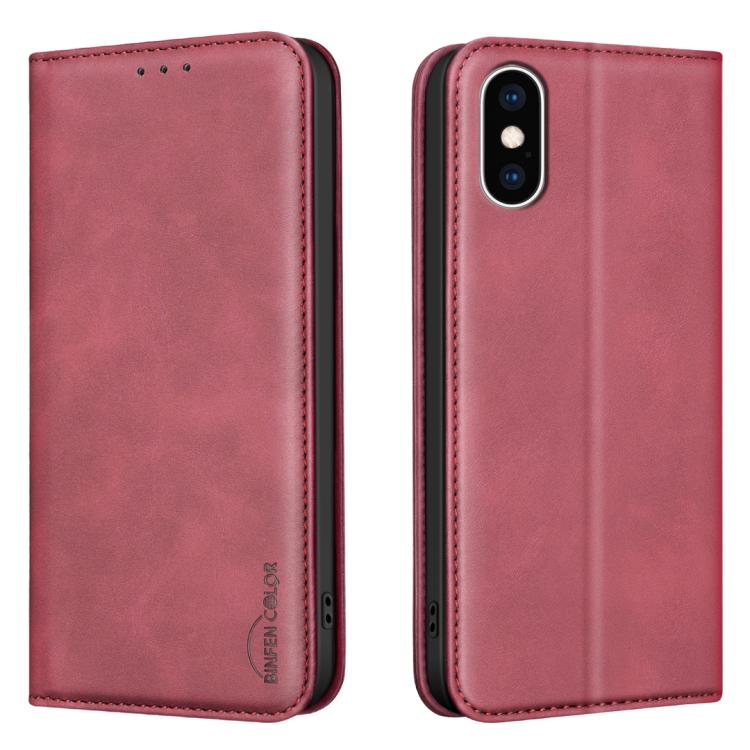 Custodia per telefono in pelle vegana con texture in pelle di vitello BINFEN COLOR, magnetica e con RFID integrato., For iPhone XR, For iPhone XS Max, For iPhone 8 Plus/6 Plus/7 Plus