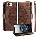 Custodia per telefono in ecopelle vegana con cerniera, protezione RFID e cordino corto, con motivo mandala in rilievo, 9 scomparti per carte e scomparto RFID., For iPhone 17e / 16e, For iPhone 17 Pro Max, For iPhone 17 Pro, For iPhone 17