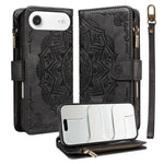 Custodia per telefono in ecopelle vegana con cerniera, protezione RFID e cordino corto, con motivo mandala in rilievo, 9 scomparti per carte e scomparto RFID., For iPhone Air, For iPhone 16 Pro Max, For iPhone 16 Pro, For iPhone 16 Plus