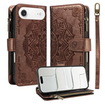 Custodia per telefono in ecopelle vegana con cerniera, protezione RFID e cordino corto, con motivo mandala in rilievo, 9 scomparti per carte e scomparto RFID., For iPhone Air, For iPhone 16 Pro Max, For iPhone 16 Pro, For iPhone 16 Plus