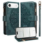 Custodia per telefono in ecopelle vegana con cerniera, protezione RFID e cordino corto, con motivo mandala in rilievo, 9 scomparti per carte e scomparto RFID., For iPhone Air, For iPhone 16 Pro Max, For iPhone 16 Pro, For iPhone 16 Plus