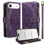 Custodia per telefono in ecopelle vegana con cerniera, protezione RFID e cordino corto, con motivo mandala in rilievo, 9 scomparti per carte e scomparto RFID., For iPhone Air, For iPhone 16 Pro Max, For iPhone 16 Pro, For iPhone 16 Plus