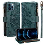 Custodia per telefono in ecopelle vegana con cerniera, protezione RFID e cordino corto, con motivo mandala in rilievo, 9 scomparti per carte e scomparto RFID., For iPhone 14 Pro Max, For iPhone SE 2022 / SE 2020, For iPhone 13 Pro Max, For iPhone 13 Pro