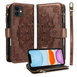 Custodia per telefono in ecopelle vegana con cerniera, protezione RFID e cordino corto, con motivo mandala in rilievo, 9 scomparti per carte e scomparto RFID., For iPhone 12 mini, For iPhone 11 Pro Max, For iPhone 11, For iPhone 11 Pro