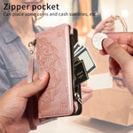 Custodia per telefono in ecopelle vegana con cerniera, protezione RFID e cordino corto, con motivo mandala in rilievo, 9 scomparti per carte e scomparto RFID., For Samsung Galaxy XCover7 5G Global