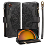 Custodia per telefono in ecopelle vegana con cerniera, protezione RFID e cordino corto, con motivo mandala in rilievo, 9 scomparti per carte e scomparto RFID., For Samsung Galaxy XCover7 5G Global