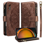 Custodia per telefono in ecopelle vegana con cerniera, protezione RFID e cordino corto, con motivo mandala in rilievo, 9 scomparti per carte e scomparto RFID., For Samsung Galaxy XCover7 5G Global