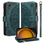 Custodia per telefono in ecopelle vegana con cerniera, protezione RFID e cordino corto, con motivo mandala in rilievo, 9 scomparti per carte e scomparto RFID., For Samsung Galaxy XCover7 5G Global