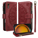 Custodia per telefono in ecopelle vegana con cerniera, protezione RFID e cordino corto, con motivo mandala in rilievo, 9 scomparti per carte e scomparto RFID., For Samsung Galaxy XCover7 5G Global