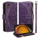 Custodia per telefono in ecopelle vegana con cerniera, protezione RFID e cordino corto, con motivo mandala in rilievo, 9 scomparti per carte e scomparto RFID., For Samsung Galaxy XCover7 5G Global