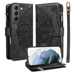 Custodia per telefono in ecopelle vegana con cerniera, protezione RFID e cordino corto, con motivo mandala in rilievo, 9 scomparti per carte e scomparto RFID., For Galaxy S21 5G, For Galaxy S21+ 5G, For Galaxy S21 Ultra 5G