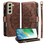 Custodia per telefono in ecopelle vegana con cerniera, protezione RFID e cordino corto, con motivo mandala in rilievo, 9 scomparti per carte e scomparto RFID., For Galaxy S22 Ultra 5G, For Galaxy S22+ 5G, For Galaxy S22 5G, For Galaxy S21 FE 5G